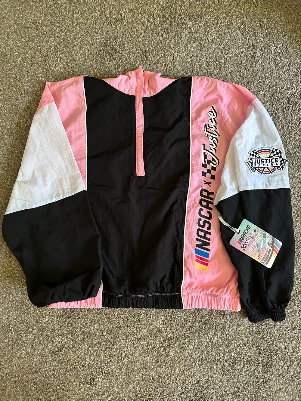 Justice Pink, Black & White NASCAR Colorblock windbreaker Pullover